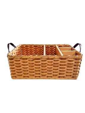 Vintage Handmade Woven Rectangular Organizer Basket with Dividers - Honey Brown